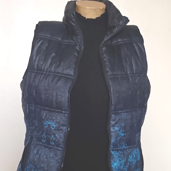 Andrew Marc Designer Puffer Vest Black Blue Speckled - Picture 1 of 15
